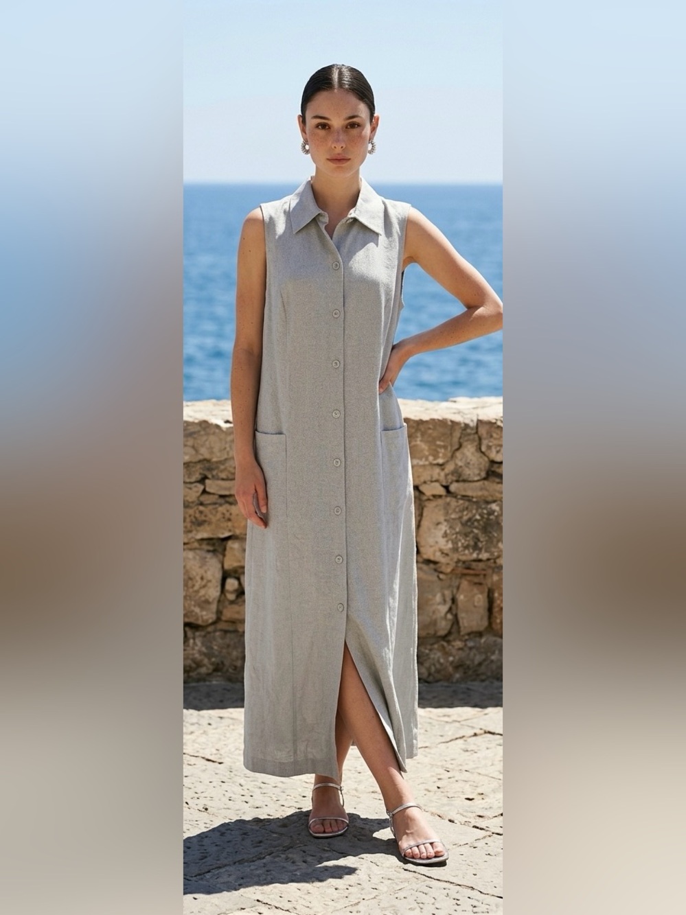 Lord & Taylor Vintage Women Sz 20W Linen blend Button-Front Maxi Shirt Dress